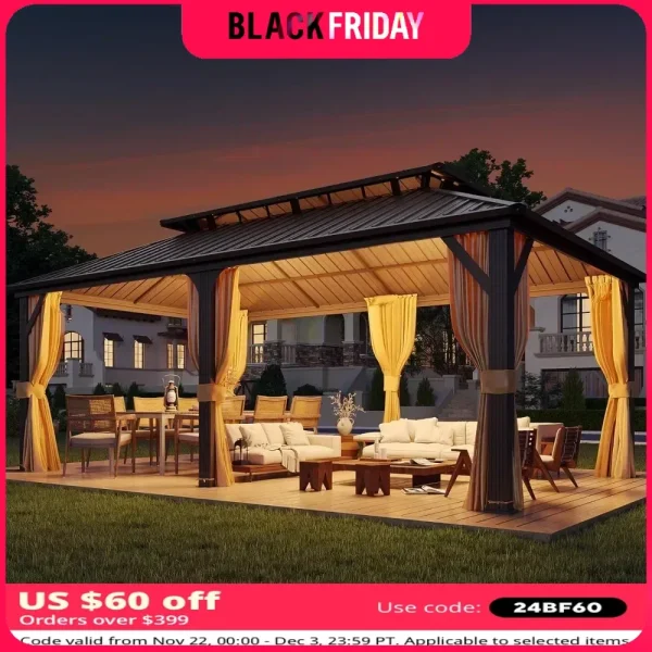 12' X 20'Hardtop Gazebo,Galvanized Steel Ventilation Double Roof Aluminum Frame,Outdoor Gazebo for Garden, Patio, Lawns, Parties