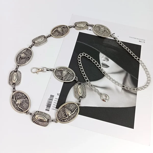 Vintage Silver Metal Waist Chain Belt Sun Bull Coins Designer Belts For Women High Quality Punk Gothic Y2K Waistband Female - Image 5