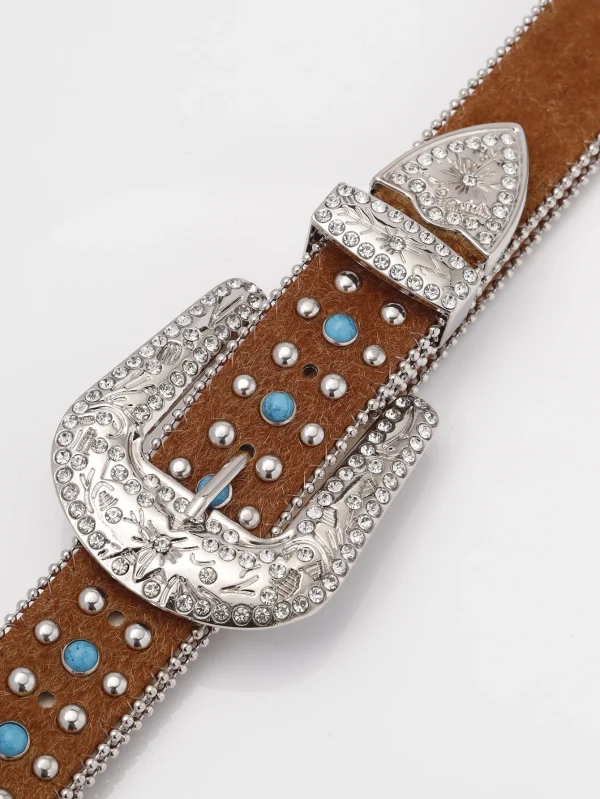 Women PU Leather Strap for rhinestone Belts Western Cowboy Y2K Girls Fashion Belt for Jeans Men - Image 3