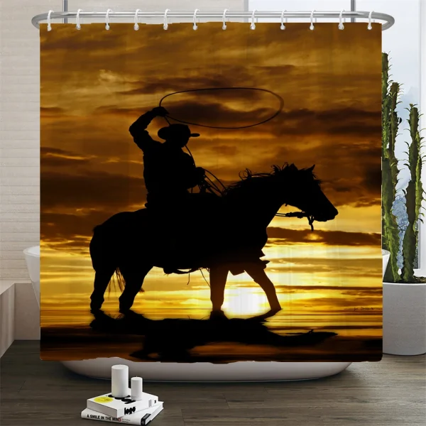 Rustic Western Cowboy Shower Curtain American Country Music Bathroom Curtain Set Bath Mat Rug Carpet Bathtub Accessories Decor - Image 16