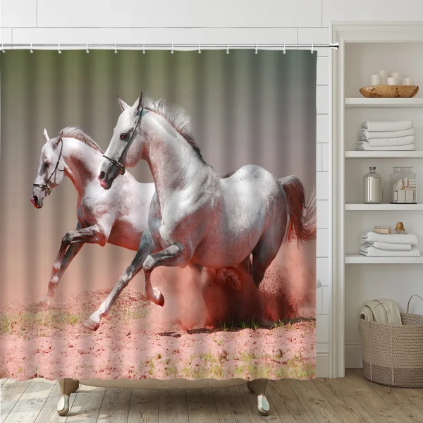 4PCS Brown Horse Shower Curtain Set Western Farm Animal Giraffe Tiger Bathroom Decor Rug Accessories Bath Mat Lid Toilet Cover - Image 13