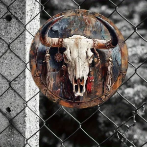 Rustic Western Cattle Skull Wall Sign - Durable & Uv Protected For Home, Cafe, Decor - Easy To Hang, Scratch & Flame Resistant