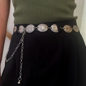 Ethnic Style Retro Metal Waist Chain Bohemian Silver Metal Chain Belt Women's Fashion Accessories