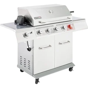 5-Burner Propane Gas Grill with Side Burner, Stainless Steel Barbeque Grills, Silver, GA5404S