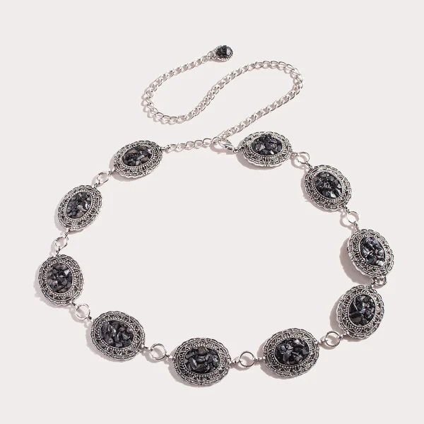 Bohemian retro metal chain turquoise carved waist chain exquisite fashion women dress shirt belt 2025 new model - Image 5