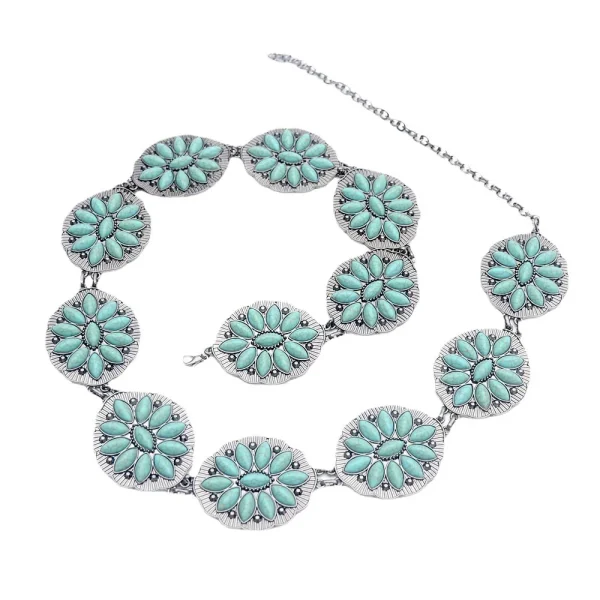 Natural turquoise metal carved retro belt Stylish Bohemian folk chic hip hop accessories women's party dress waist chain - Image 10