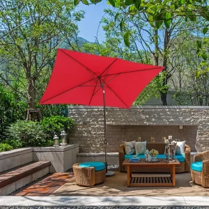 10' Rectangular Patio Umbrella Outdoor Market Table Umbrella with Push Button Tilt and Crank (Navy Blue)