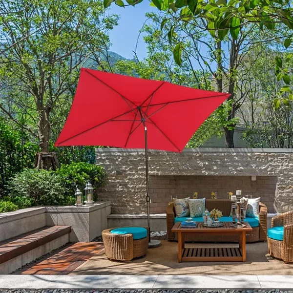 10' Rectangular Patio Umbrella Outdoor Market Table Umbrella with Push Button Tilt and Crank (Navy Blue)