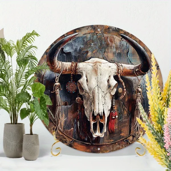 Rustic Western Cattle Skull Wall Sign - Durable & Uv Protected For Home, Cafe, Decor - Easy To Hang, Scratch & Flame Resistant - Image 2