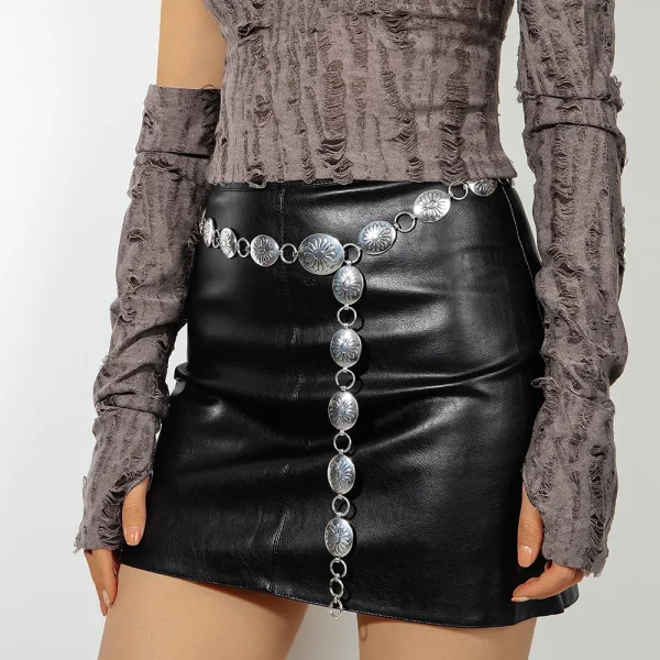 Women's Bohemian Silver Sunflower Disc Waist Chain Belt Dress Jeans Accessories Belt - Image 2