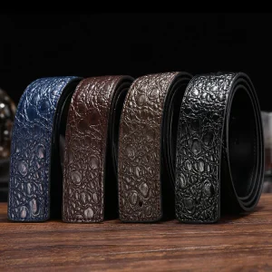 3.8cm/3.5cm Crocodile Pattern Luxury Men's Belt Two-layer Cowhide No Belt Buckle Suitable for Pin Buckle Genuine Leather Belt