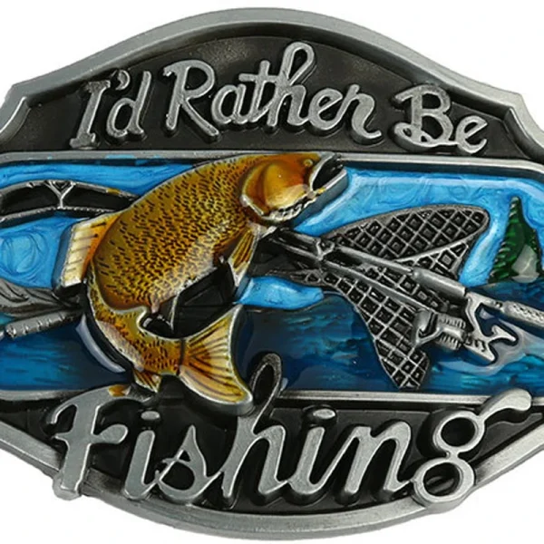 Cheapify Dropshipping Western Cowboys Rodeo Fashion I'd Rather Be Fishing Men's Jeans Blue Belt Buckles for Men40mm - Image 4