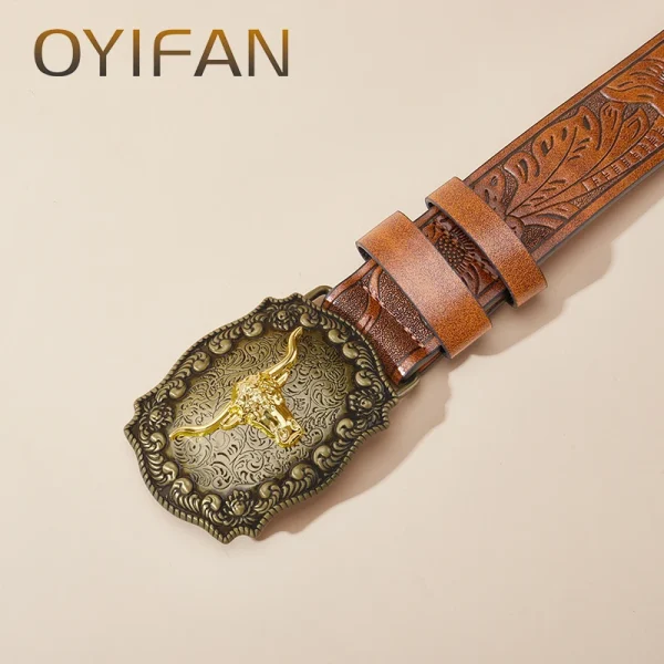 OYIFAN 110-130cm Carved Belt Fashion Cowboy Belt, Unisex Belt, Fashion Trend Pin Buckle Belt for Men and Women - Image 2