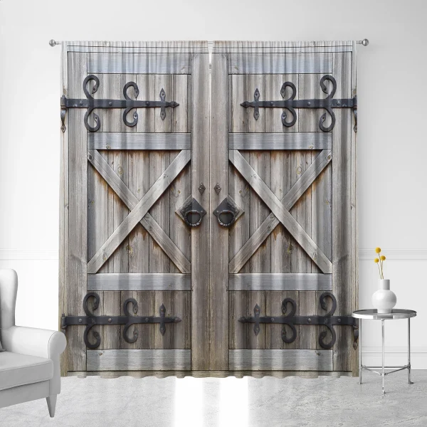2PC Curtains, Western Cowboy Farm Decorated Wooden Doors With Pole Pocket Curtains, Suitable For Kitchens, Cafes, And Bedroom - Image 4