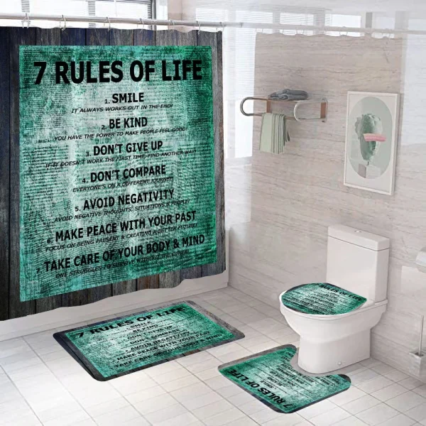 Rustic Shower Curtains Set Inspirational Quotes Wooden Farmhouse Country Western Rug Toilet Cover Bath Mat Decor Bathroom Curtai - Image 7