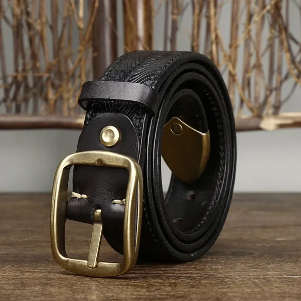 3.8cmHigh Quality Jeans Belt for Men, Thickening Cowhide Strap with Copper Buckle, - Image 4