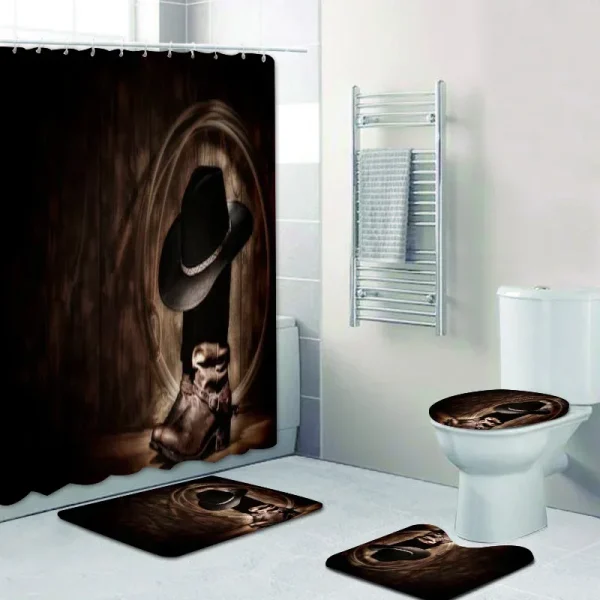 Rustic Western Cowboy Shower Curtain Set American Country Music Bathroom   Bath Mat Rug Carpet Bathtub Accessories - Image 7