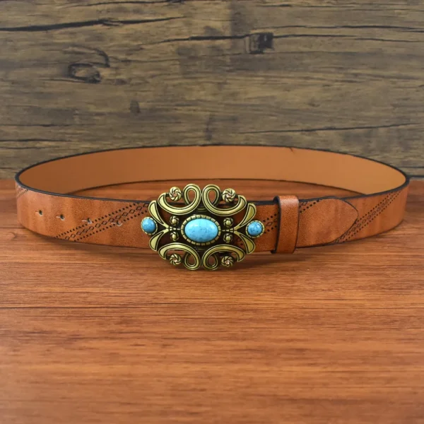 1Pc Deepeel 3.8*115cm Fashion Women's Vintage Leather Belt Luxury Stone Buckles Embossed Waistband for Jeans Female Waist Corset - Image 7