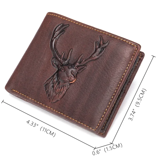 WESTAL Men's Genuine Leather Wallet High Quanlity Wallets Coin pocket Zipper Purse For Deer Head Design Money Clips Short Purse - Image 2