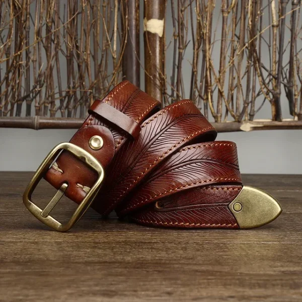 3.8cmHigh Quality Jeans Belt for Men, Thickening Cowhide Strap with Copper Buckle, - Image 8