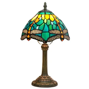 8 Inches Tiffany Table Lamp Stained Glass Bedside Lamp Red Rose Desk Reading Light Bedroom Living Room Home Office