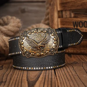 Men Women-Western-Cowboy-PU Leather-Belts - Vintage Belt Floral Engraved Buckle Belt for Jeans