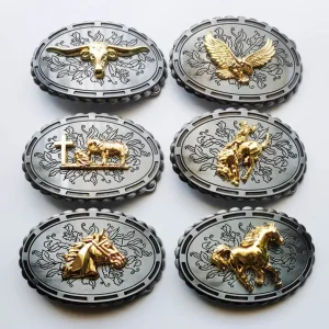 Western Belt Buckle Initial Vintage-Cowboy Rodeo Silver&Gold Belt Buckle for Men Women
