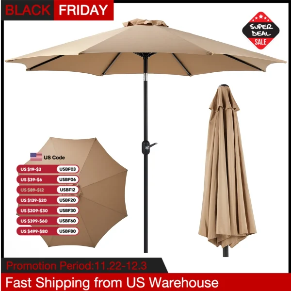 JHK Outdoor Patio Umbrella UV Protection For Garden Sturdy Structure All Weather Outdoor Umbrellas For Backyard Pool Holidays - Image 2