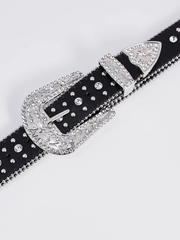 1pc Men Women Fashion Dazzling Rhinestone Belt Western Cowgirl Bling Studded Design Faux Leather Diamond Belt for Jeans Dress - Image 2