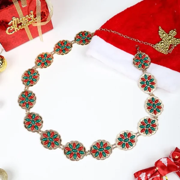 Natural turquoise metal carved retro belt Stylish Bohemian folk chic hip hop accessories women's party dress waist chain - Image 7