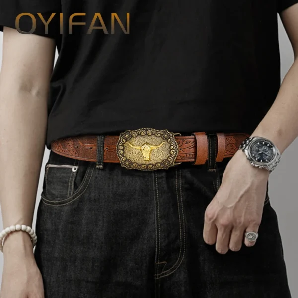 OYIFAN 110-130cm Carved Belt Fashion Cowboy Belt, Unisex Belt, Fashion Trend Pin Buckle Belt for Men and Women - Image 4