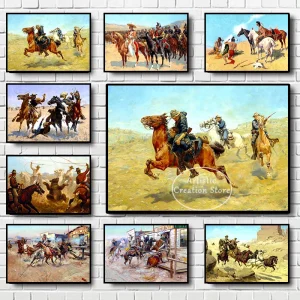The Roping Cowboy Western Art Poster Western American Canvas Painting Vintage Wall Art Pictures Living Room Home Decor Gifts