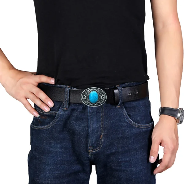 Cheapify Dropshipping Oval Turquoise Stone Men Belt Buckle Western Cowboy American Original Fashion Floral Carving Design - Image 3