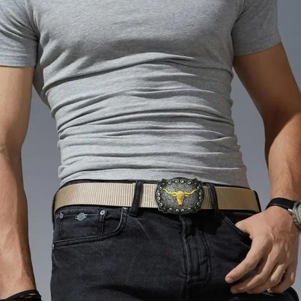 Belt Buckles Men Western Cowboy Long Horn Metal Bull Buckle Long Horn Bull Pattern Buckle Belt Floral Engraved Buckle - Image 5