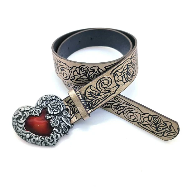 Gothic Punk Leather Y2k Belt For Women Metal Red Peach Heart Buckle Waist Strap Jeans Decorative Waistband Accessories - Image 5