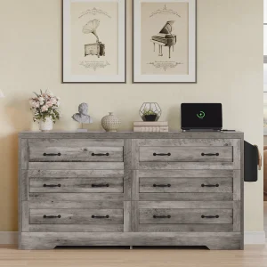 Dresser For Bedroom TV Stand 59" W TV, Entertainment Center With  6 Drawer Storage Organizer Unit For Living Room, Closet, Entry