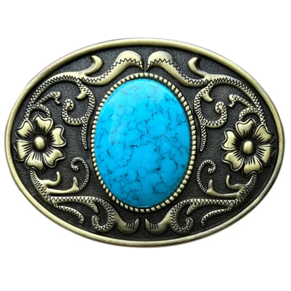 Cheapify Dropshipping Oval Turquoise Stone Men Belt Buckle Western Cowboy American Original Fashion Floral Carving Design - Image 4