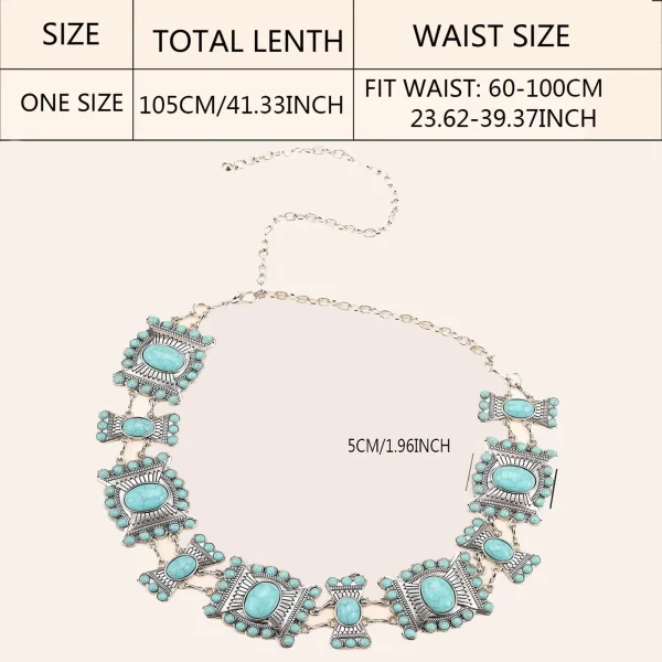 Beach Carved Flower Tribal Tassel Waist Chain Beads Natural Turquoise Chain - Image 6