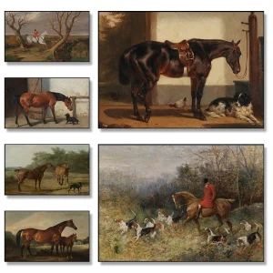 Vintage Horse and Dog Animal Friendship Country Poster Print Wall Art Pictures Canvas Painting Living Room Bedroom Home Decor