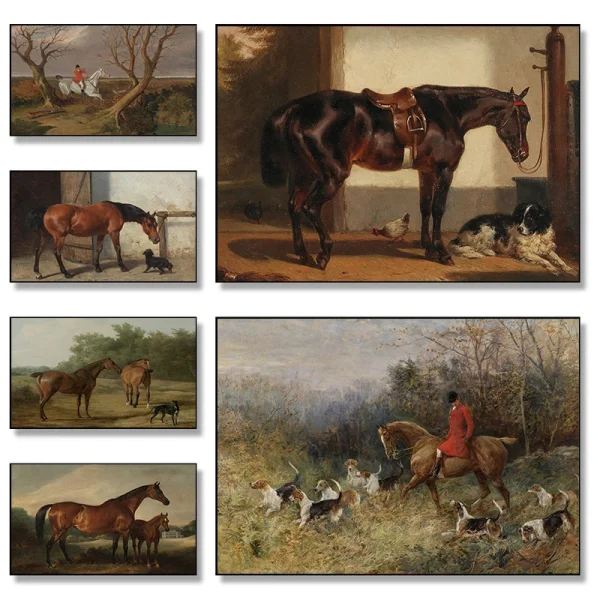 Vintage Horse and Dog Animal Friendship Country Poster Print Wall Art Pictures Canvas Painting Living Room Bedroom Home Decor
