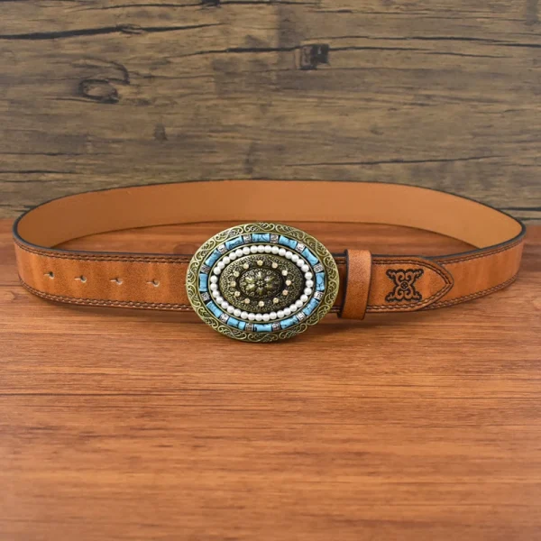 1Pc Deepeel 3.8*115cm Fashion Women's Vintage Leather Belt Luxury Stone Buckles Embossed Waistband for Jeans Female Waist Corset - Image 8