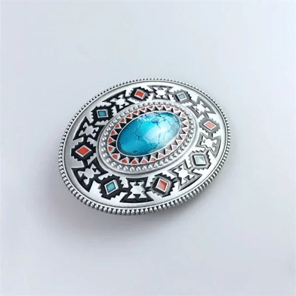 Antique Silver Enamel American Southwest Cross Totem Pattern Oval Belt Buckle also Stock in US BUCKLE-WT102 - Image 4