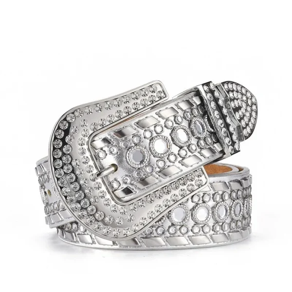 Woman Belt Crystal Diamond Beautiful Design Fashion Daily Life Western Pu Leather Belt - Image 8