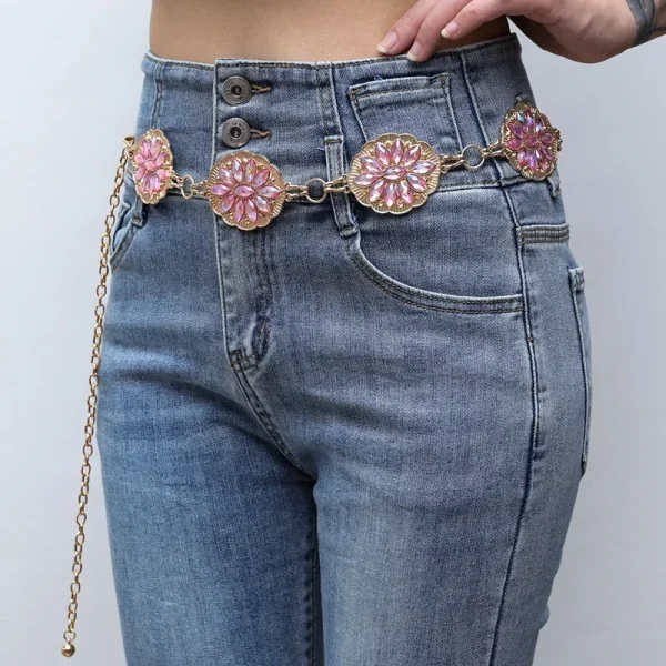 Light luxury style high-grade retro carved waist chain Bohemian turquoise rhinestone jewel belt fashion dress decoration - Image 10