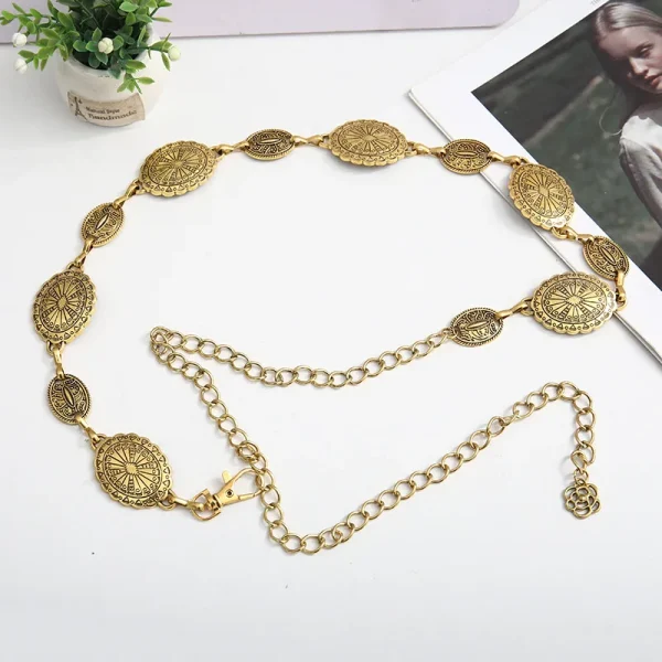 1pc Timeless Boho Oval Engraved Waist Chain - A Vintage Metal Belt Decoration & Body Jewelry Accent for Womens Fashion - Image 5