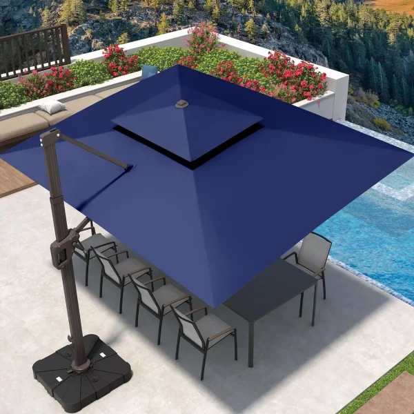 9' X 12' Cantilever Patio Umbrella, 360°Rotation Rectangular Outdoor Umbrellas, Double Top Large Offset Sun Shade Umbrella - Image 7