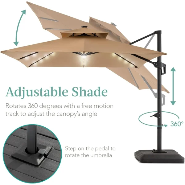 Best Choice Products 10x10ft 2-Tier Square Cantilever Patio Umbrella with Solar LED Lights Offset Hanging Outdoor Sun Shade Tan - Image 5