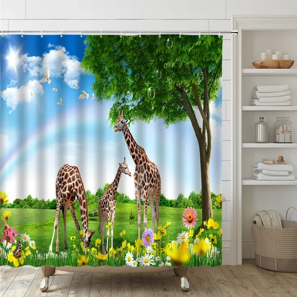 4PCS Brown Horse Shower Curtain Set Western Farm Animal Giraffe Tiger Bathroom Decor Rug Accessories Bath Mat Lid Toilet Cover - Image 10