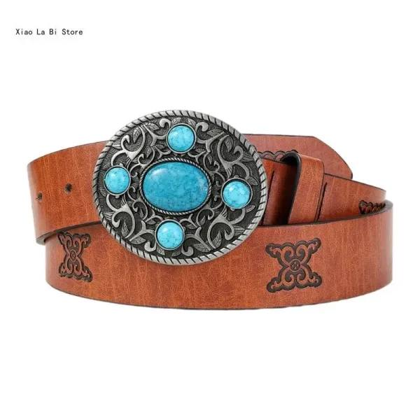 Girl Embossed Waist Belt Western PU Belt for Dress Jeans Adjustable Length XXFD - Image 9
