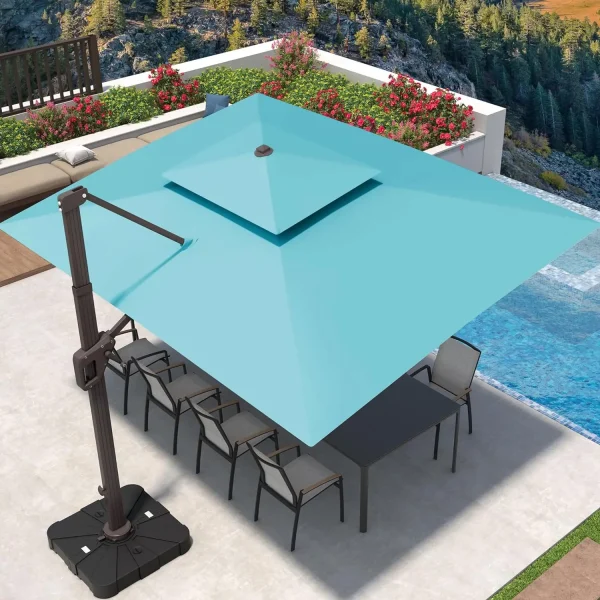 9' X 12' Cantilever Patio Umbrella, 360°Rotation Rectangular Outdoor Umbrellas, Double Top Large Offset Sun Shade Umbrella - Image 10